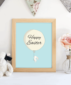 Happy Easter bunny with balloons printable. shabbymintchicparty.com
