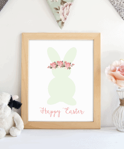Easter bunny with floral headband printable. shabbymintchicparty.com