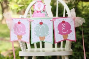 First Birthday High Chair Banner ice cream by Pink Apple Parties