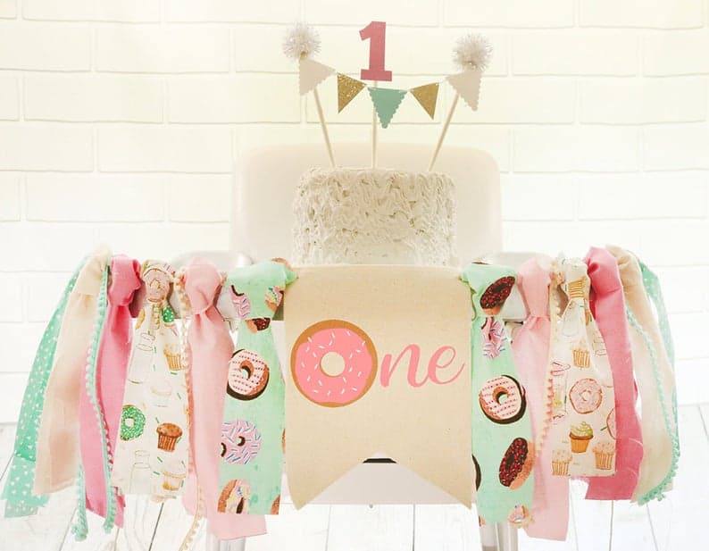 donut grow up first birthday high chair banner