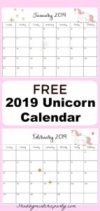 Free 2019 Unicorn Calendar Printable