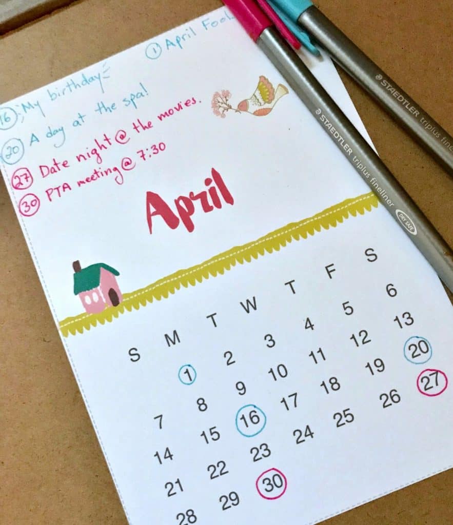 This 5x7 desk calendar has lots of white space to doodle or write in your plans for the month with beautiful markers. 