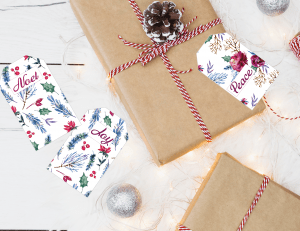 Christmas gift tag watercolor flowers