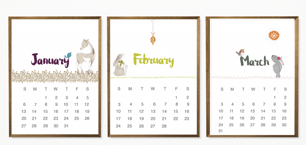 beautiful free 2019 calendar with Lisa Glanz' illustrations