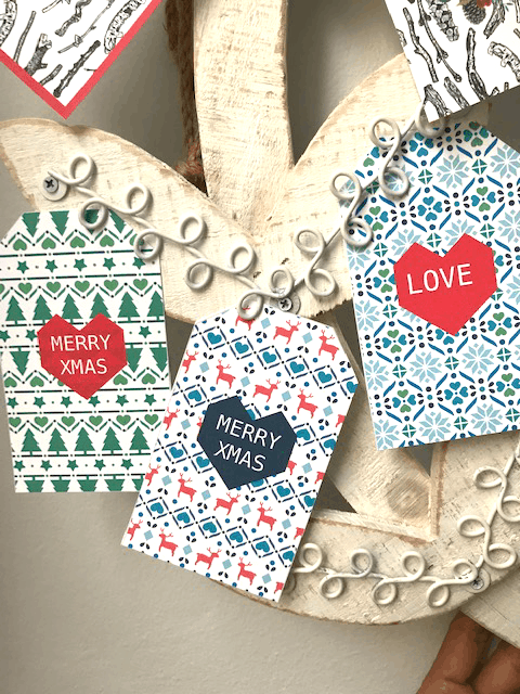 Christmas gift tags - modern fun Christmas patter with geometric heart