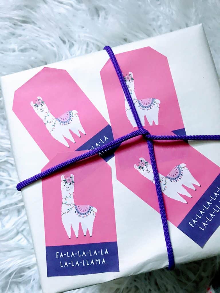 Christmas gift tags purple llama