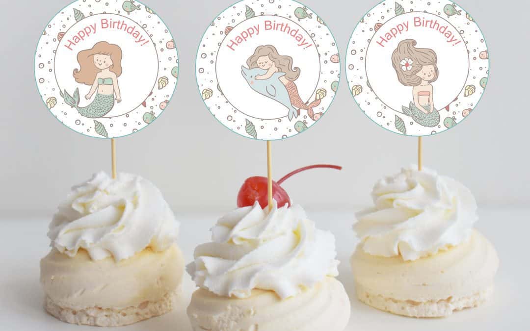 free mermaid birthday party printables - mermaid cupcake mockup 3 cupcakes-01