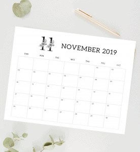 black and white floral november calendar
