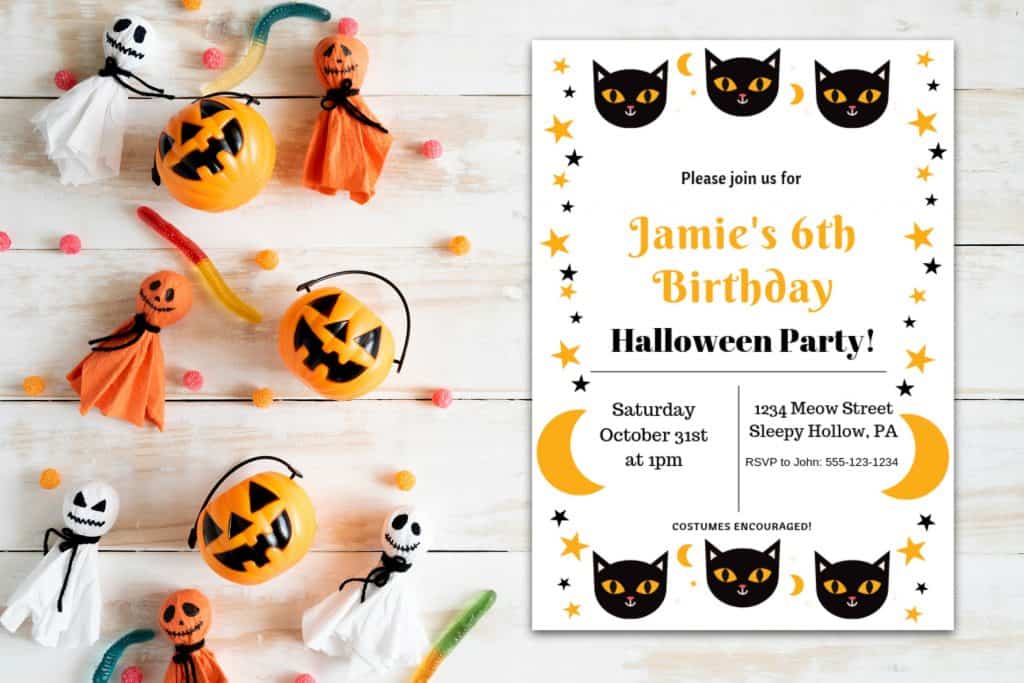 free halloween party invitation yellow printable