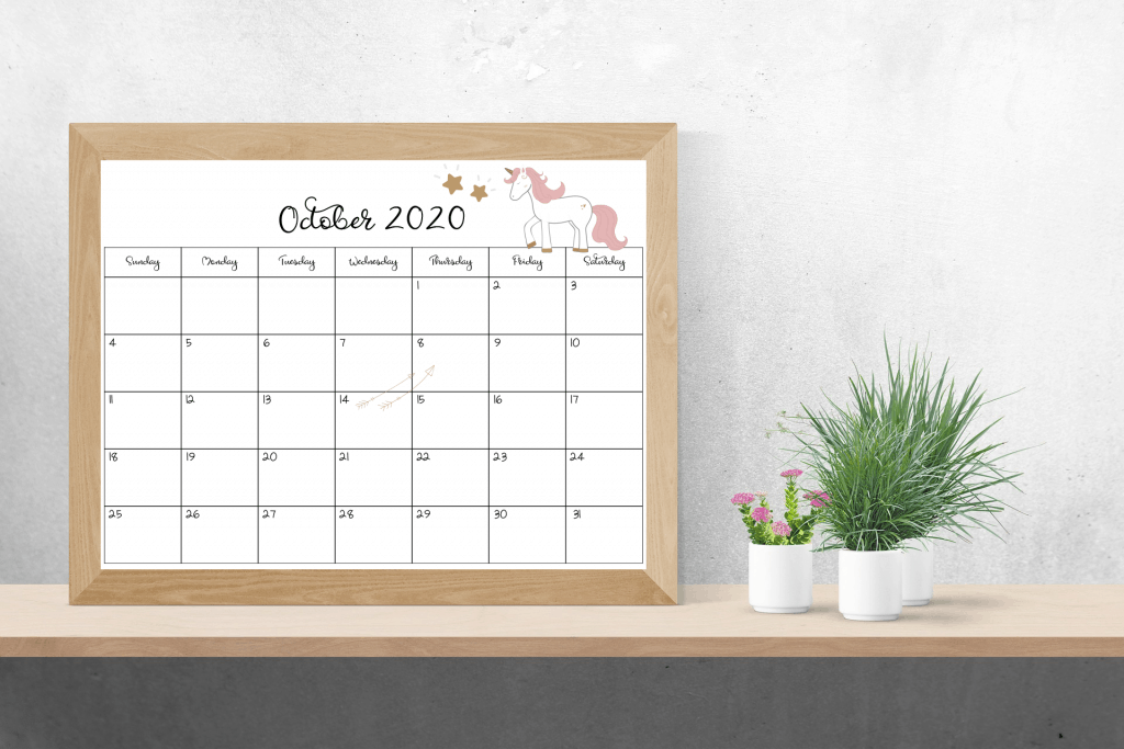 Plan out your year with this free printable 2020 unicorn calendar