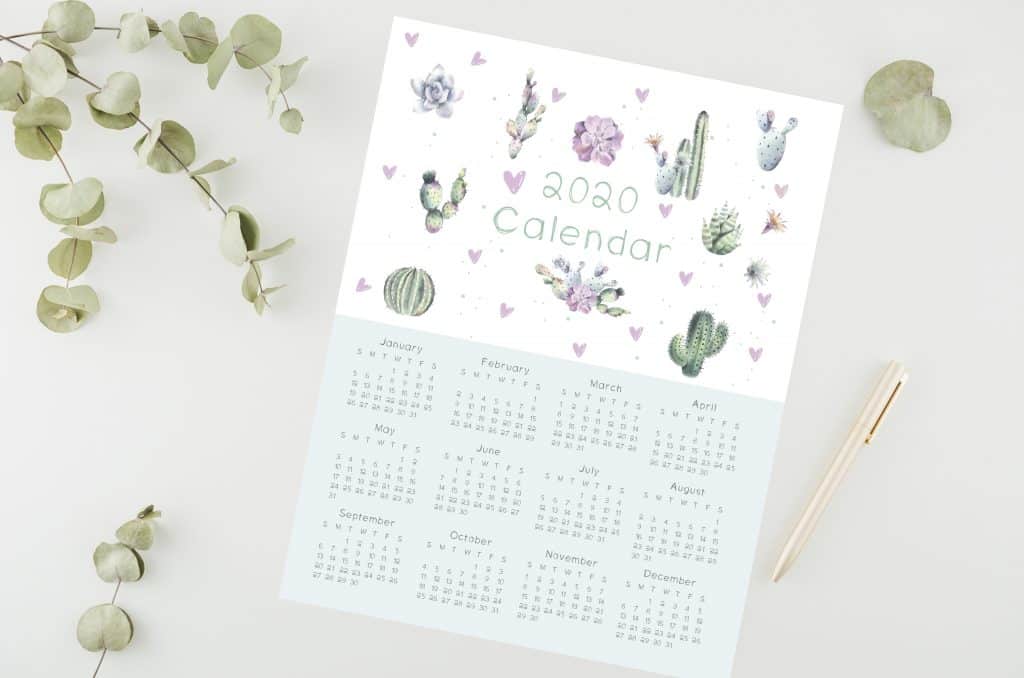 2020 yearly calendar cactus for all the cactus lover. 