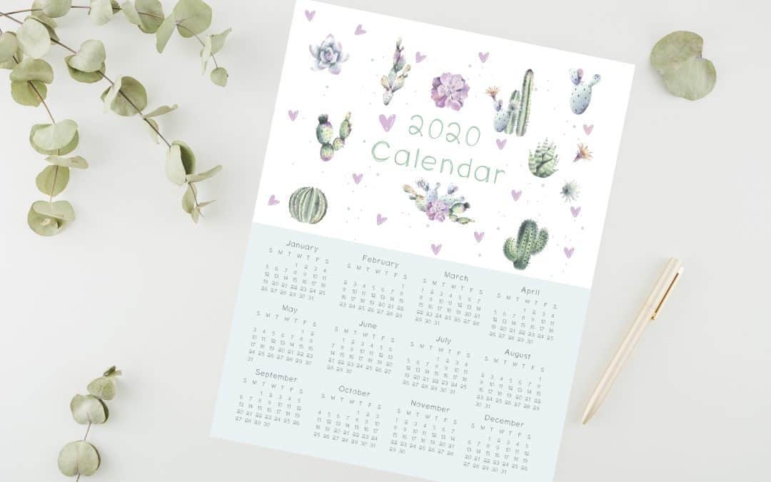 Free Cactus 2020 Printable Calendar