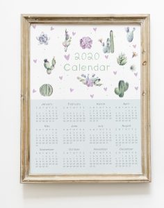 2020 yearly calendar cactus