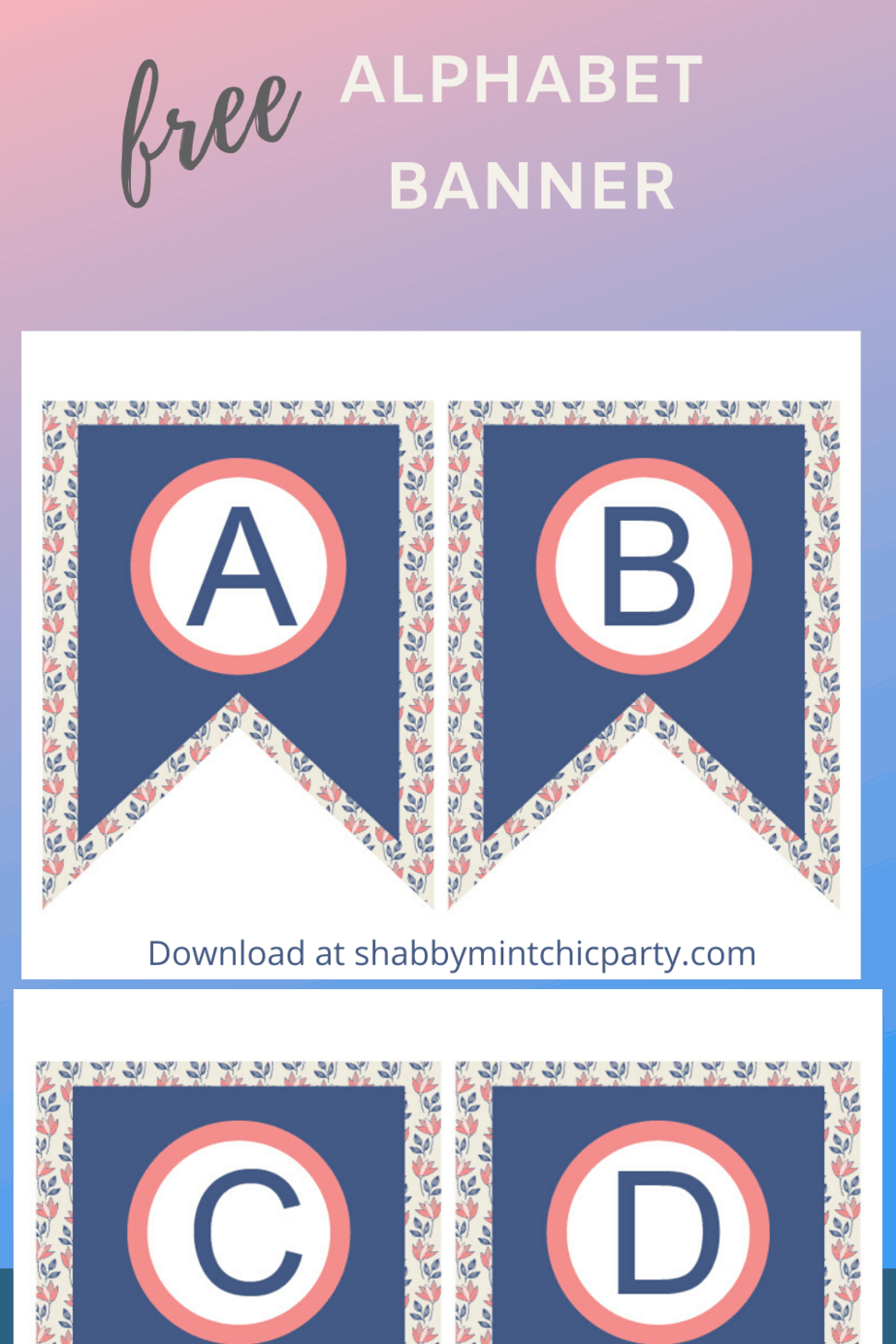 Free Navy Blue Floral Alphabet Banner Printable | Shabby Mint Chic Party