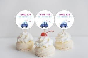 watercolor cars cupcake toppers blue car free printable