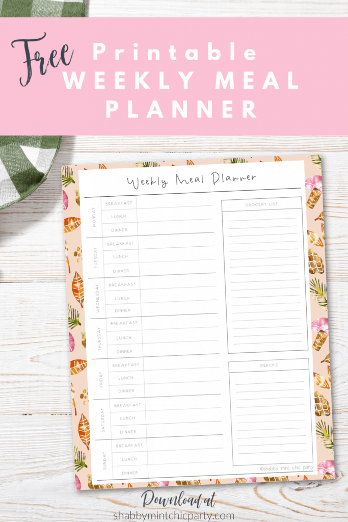 free printable fall themed weekly meal planner