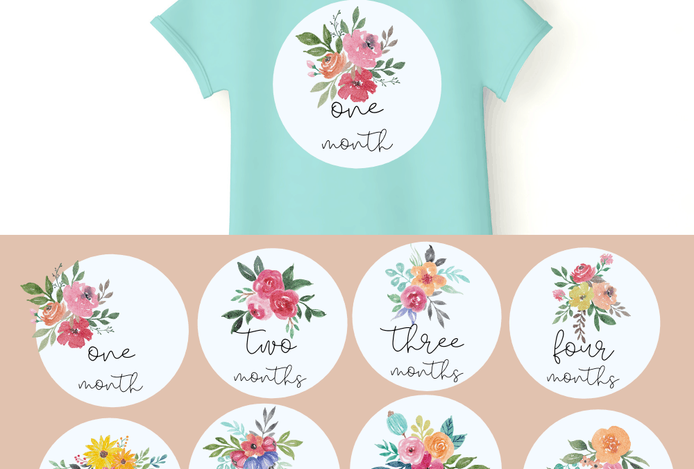 floral monthly baby milestone stickers printable