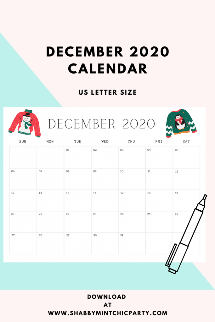 Pin image of free printable calendar 2020  sweater design