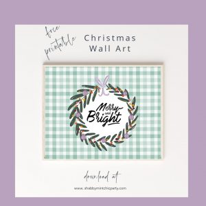 christmas wall art green checkered background Merry and Bright quote