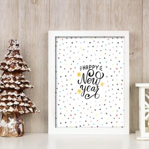 Happy New year wall art free printable polkadots