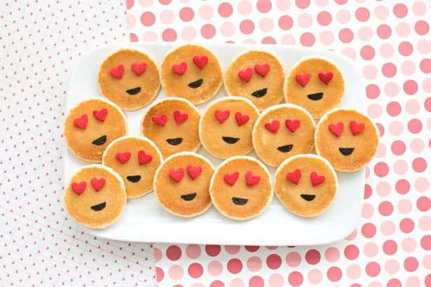 Valentine's Day treat emoji pancakes