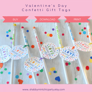 colorful confetti gift tags with 2 non candy gift ideas
