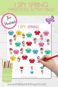 Free printable I spy spring butterflies and flowers