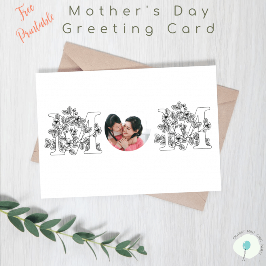 Editable photo Mother's Day card on top of envelope