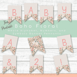 Boho floral alphabet, numbers banner pennants