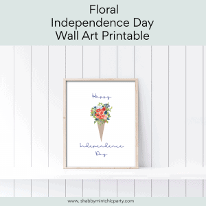 Indepdendence day wall art with cone and red white and blue flowers