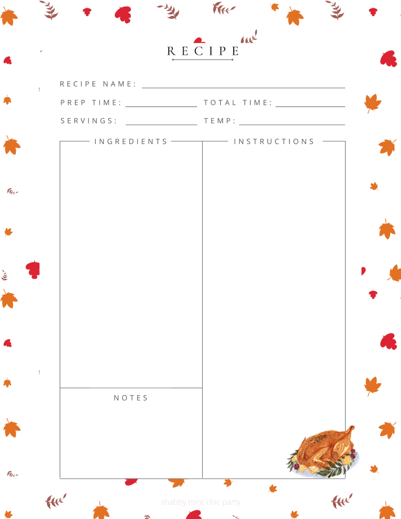thanksgiving planner with recipe