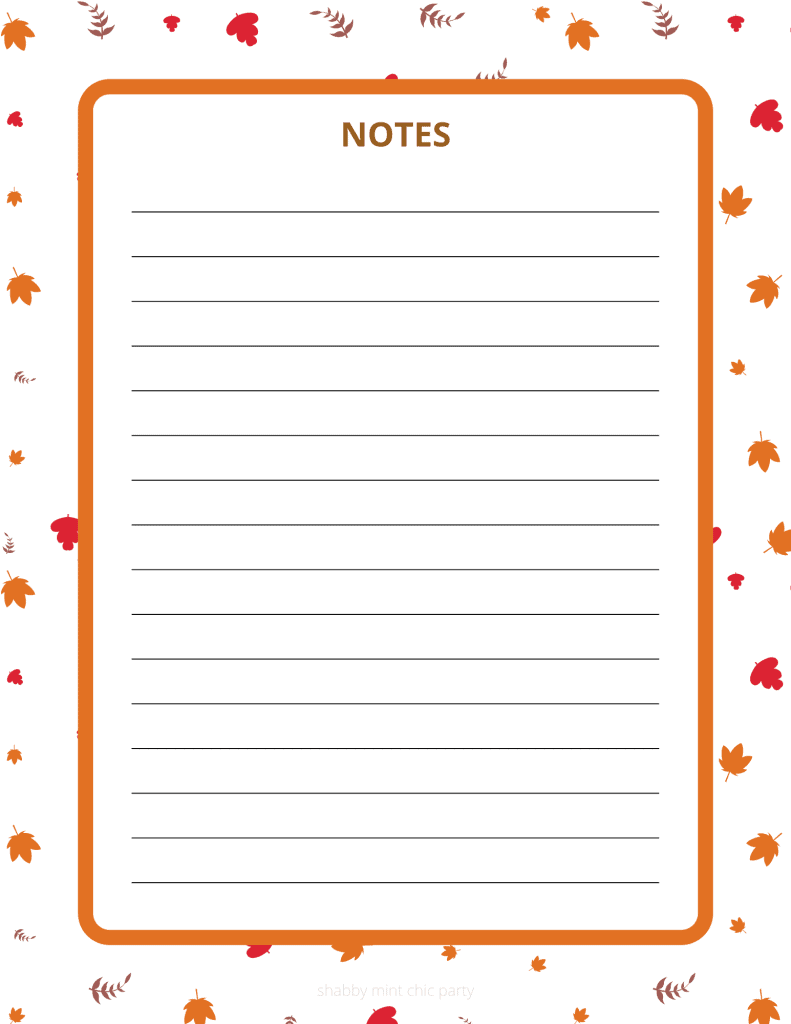 Thanksgiving planner with notes