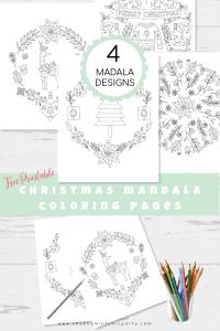 free printable christmas mandala coloring pages in 4 deigns- reindeer, ugly sweater, christmas tree, and poinsettia
