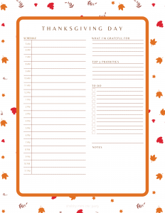 Daily to do for thanksgiving day planner