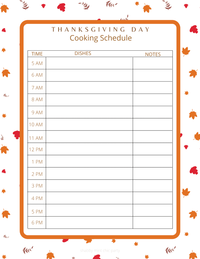 Thanksgiving day cooking schedule free printable for thanksgiving planner