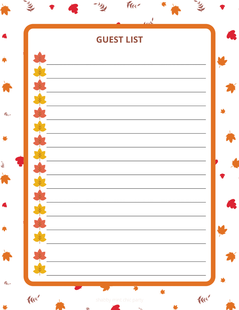 Thanksgiving planner guest list