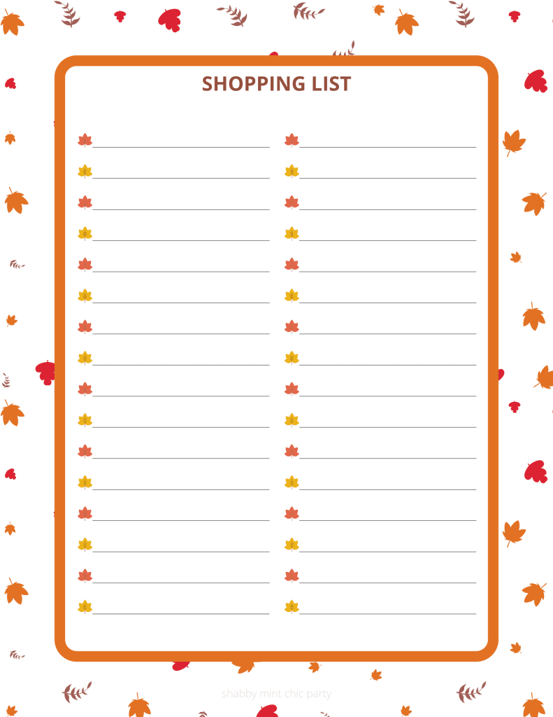 Thanksgiving planner shopping list free printables