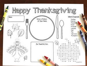 Thanksgiving coloring and activity placemat