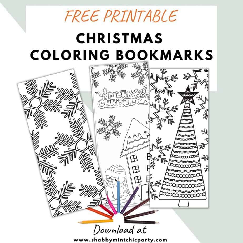 three coloring bookmarks for christmas winter time. One snowflakes, Christmas tree and Snowman