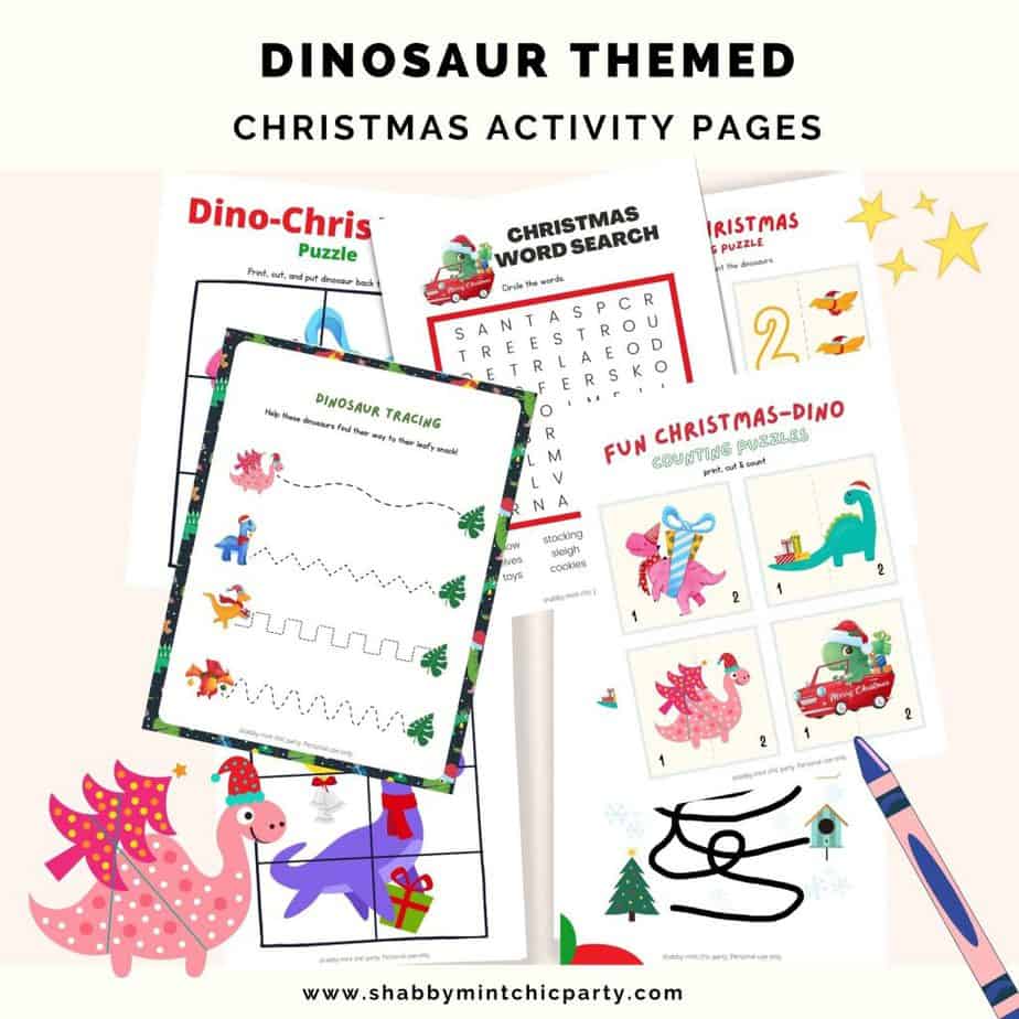 dinosaur themed christmas activities for preschoolers 7 pages