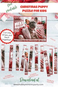 Pinterest pin of the Christmas puppy number sequencing puzzle for kids from number 1-11
