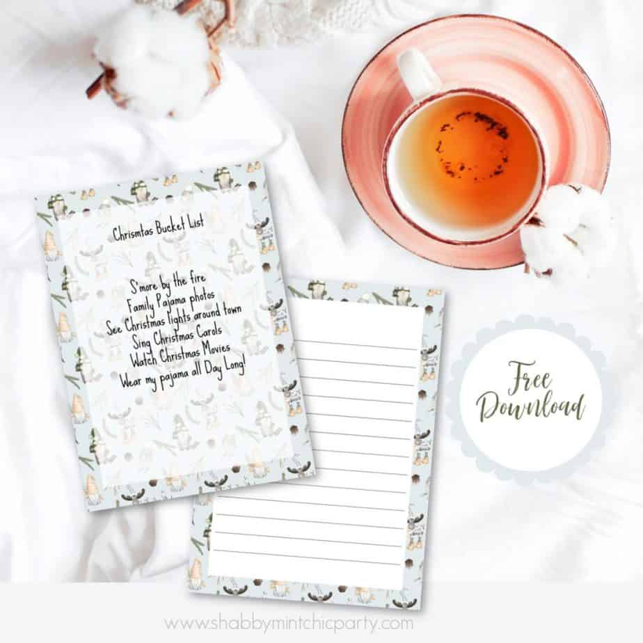 Nordic Christmas note printable freebie with line and without lines 5x7"