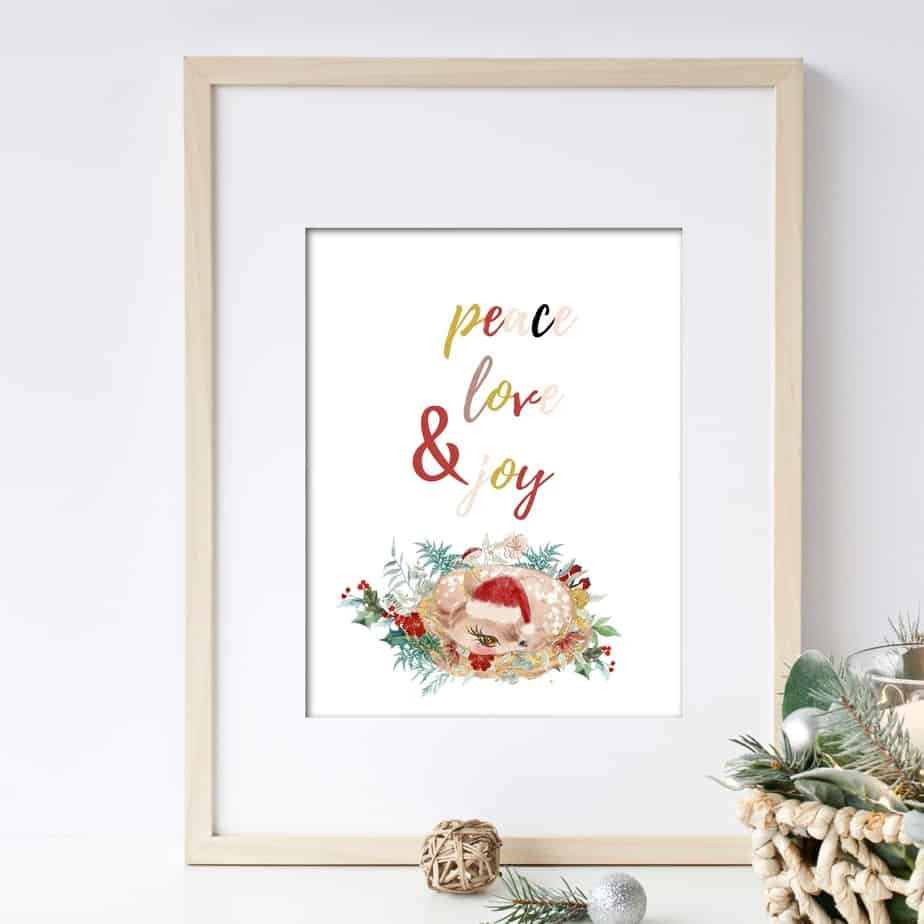 Peace love and Joy Christmas Wall Art Prntable
