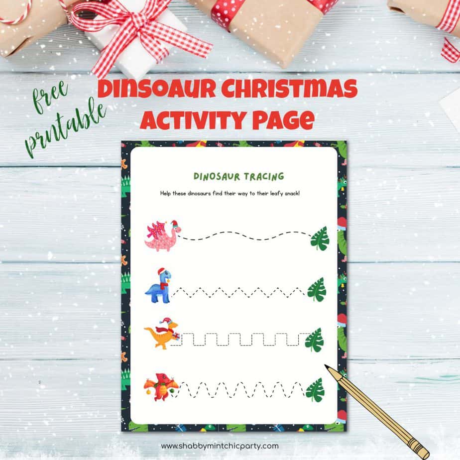 Winter Activity Book Tracing Dinosaur Christmas Theme