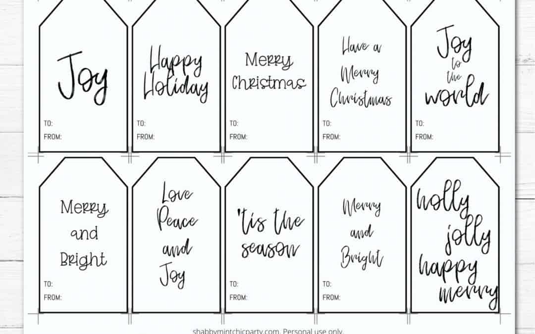 MINIMALIST black and white christmas gift tags in 10 designs free printable
