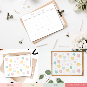 Free printable Happy Easter wall art, folded cards and april monthly calendar