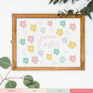 Happy Easter with pastel flowers free printable