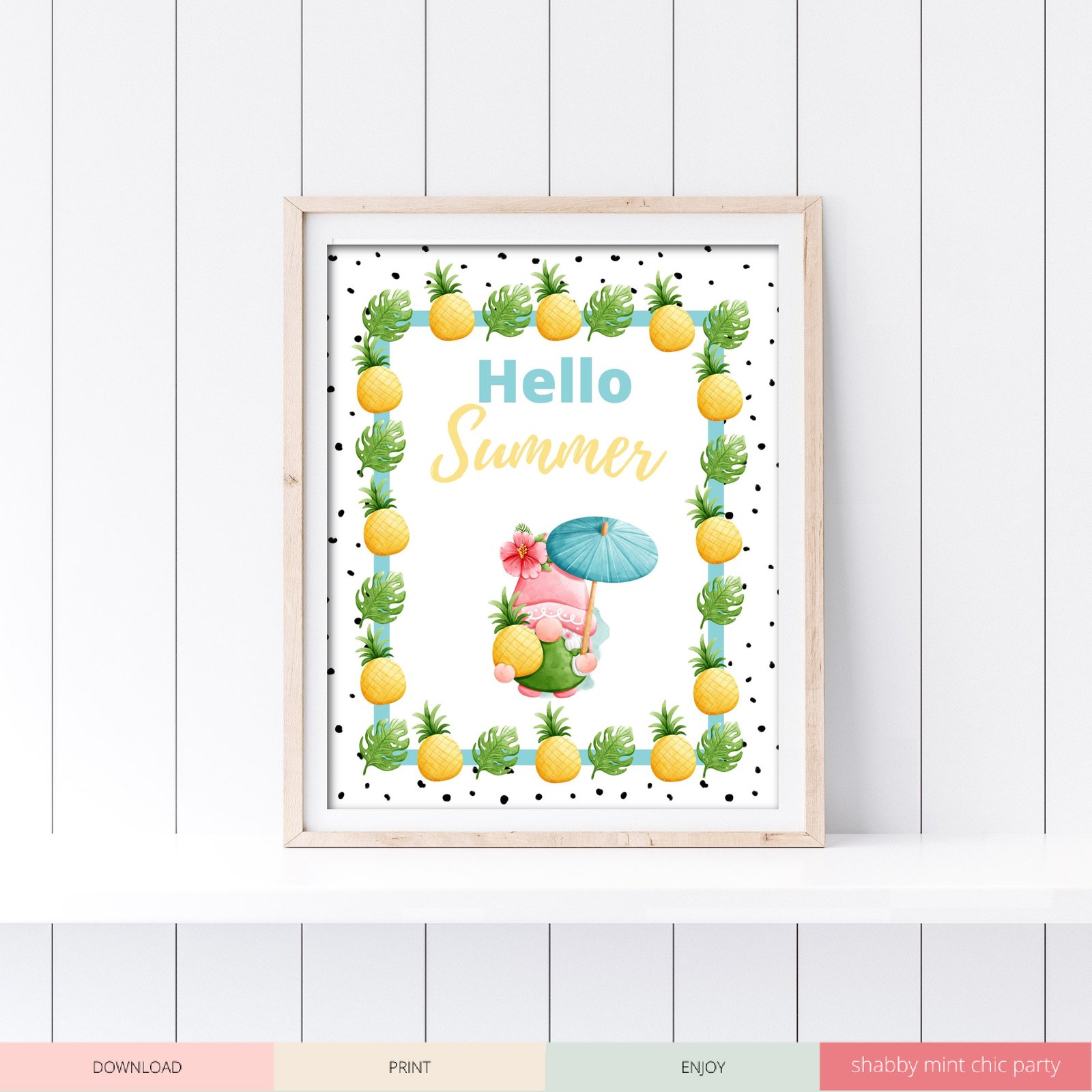 Hello Summer gnome wall art free printable