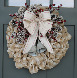 Vintage style burlap christmas wreath for sale on Etsy