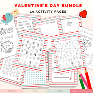 Valentine's day activity pages for kids with 19 different and fun activities